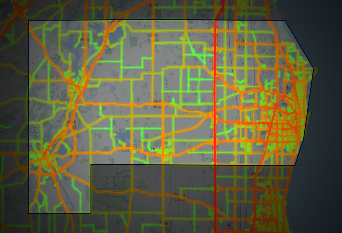 Traffic map of Racine, Wisconsin