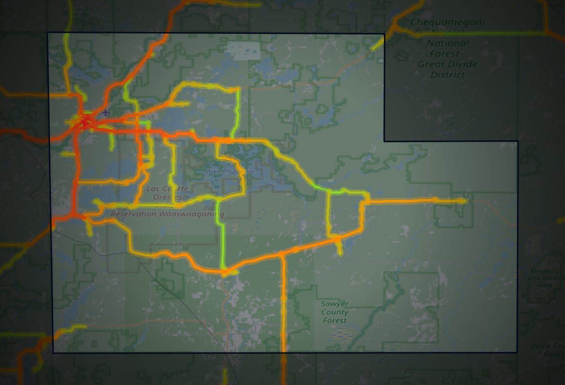 Traffic map of Sawyer, Wisconsin