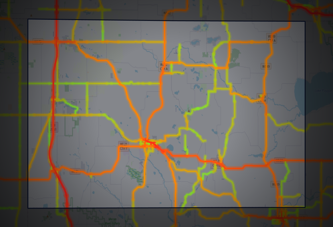 Traffic map of Waushara, Wisconsin