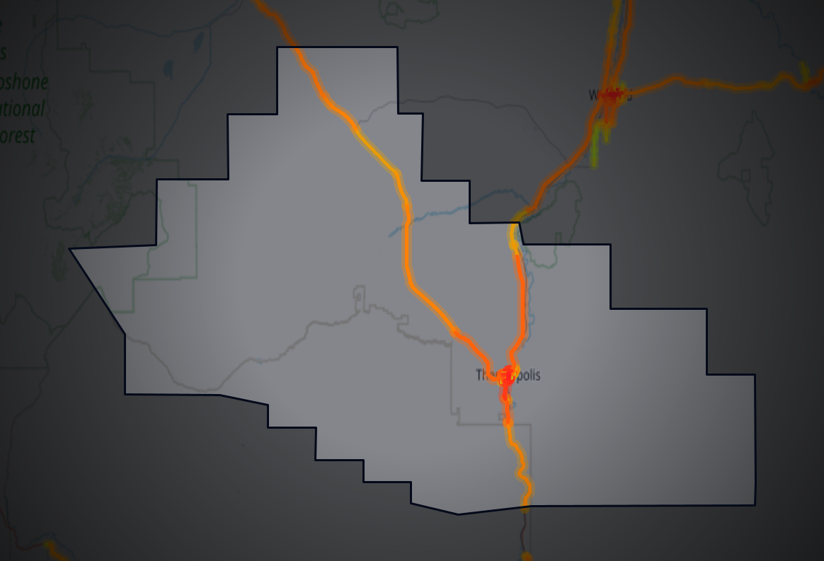 Traffic map of Hot Springs, Wyoming