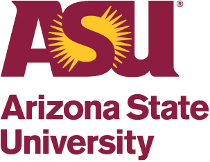 Arizona State University logo with stylized letters ASU and sunburst design.