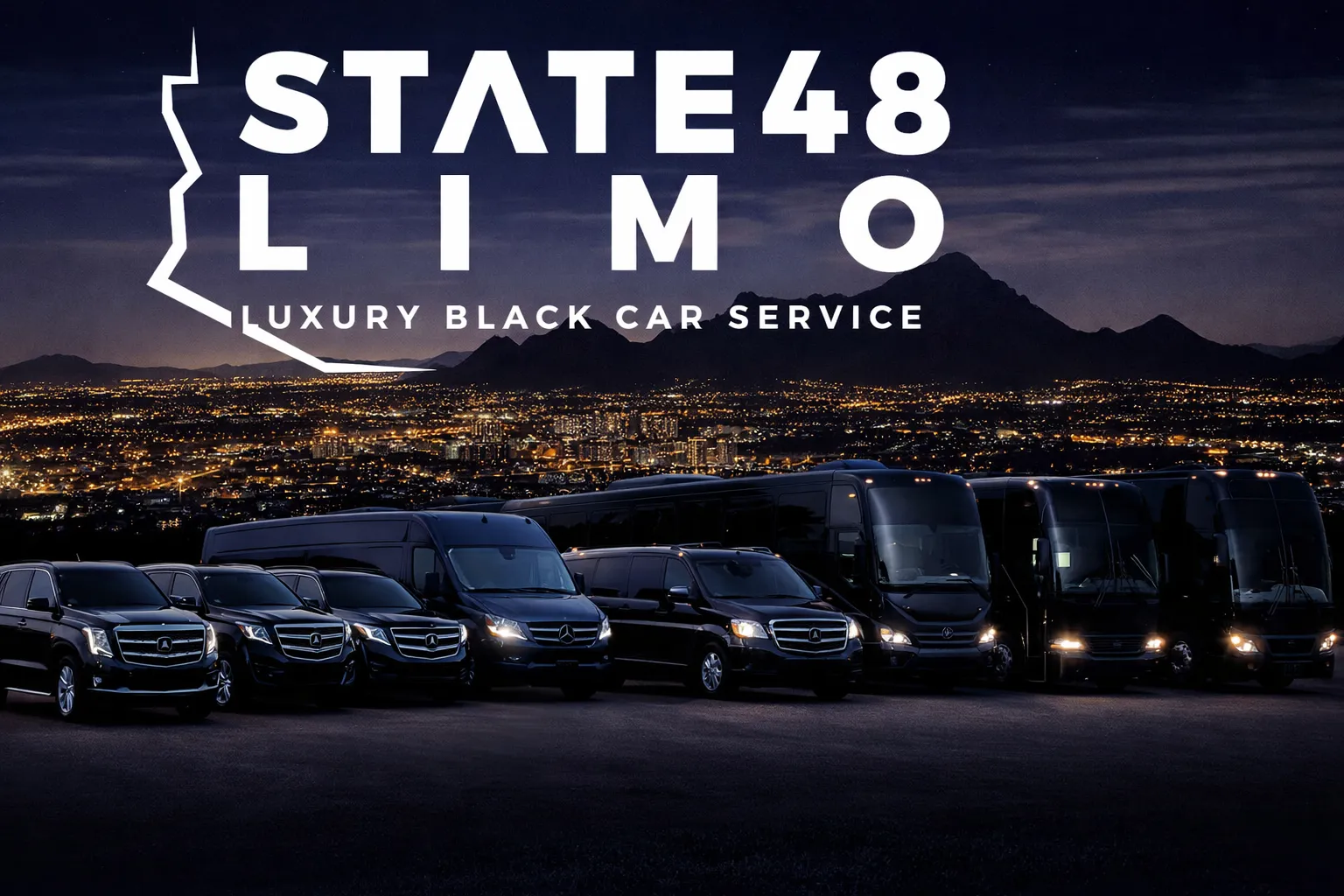 State 48 Limo fleet staged for Phoenix Sky Harbor Airport pickup