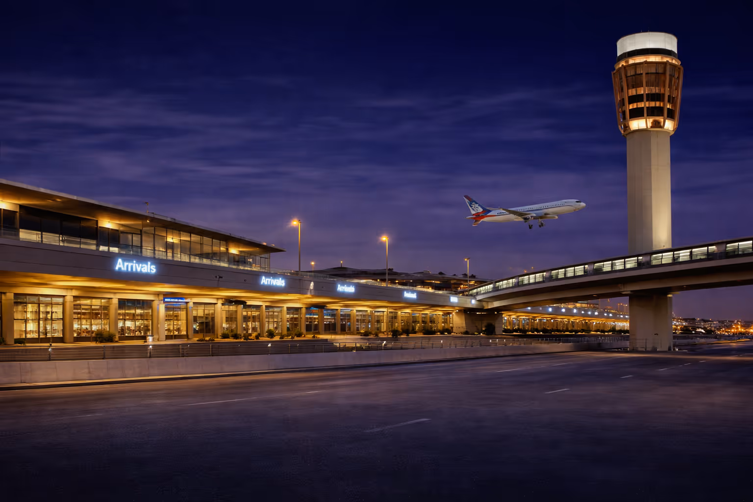 Phoenix Sky Harbor Airport at twilight — State 48 Limo airport transfer service