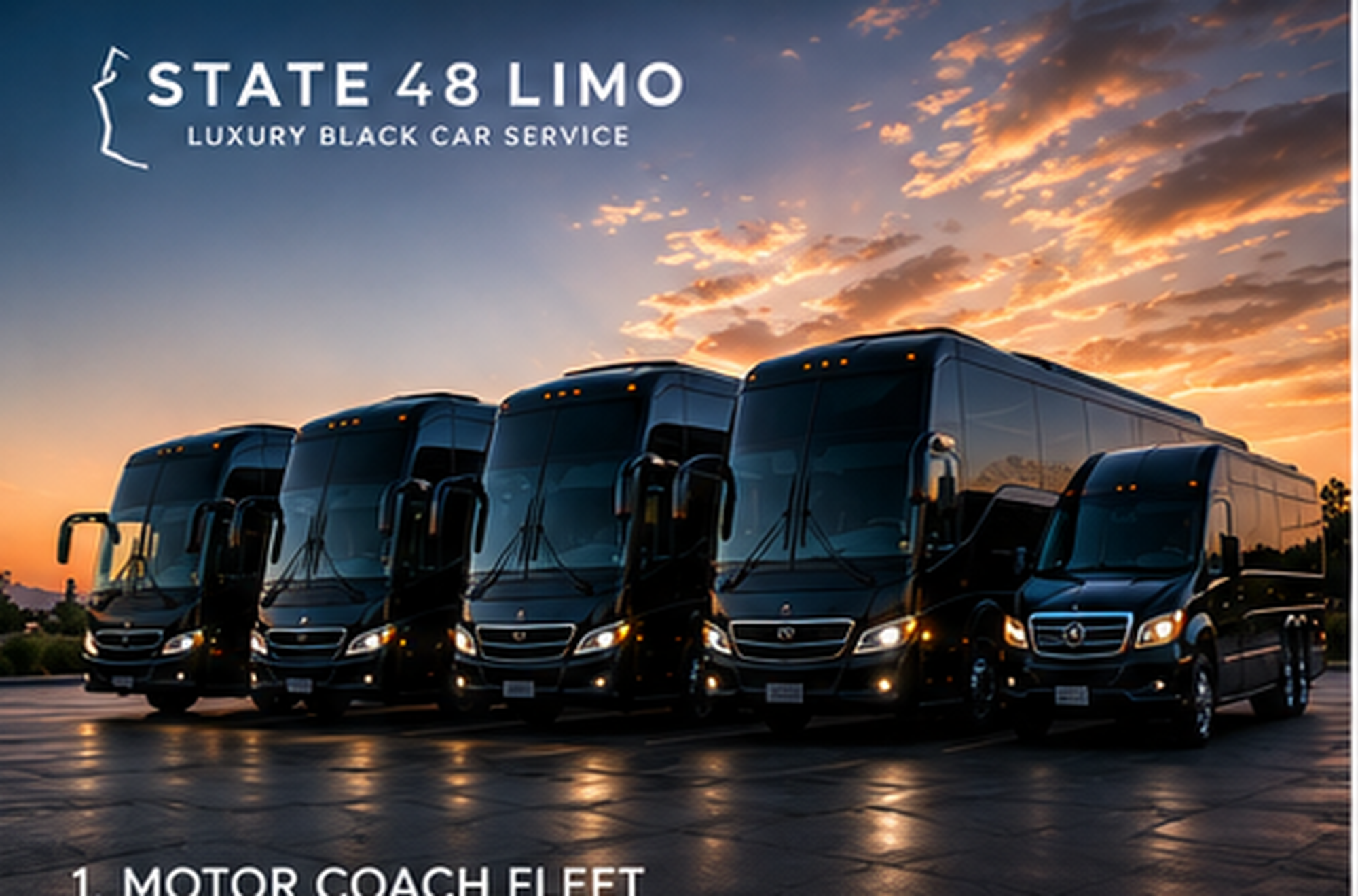 State 48 Limo motor coach fleet — wedding guest shuttle Phoenix
