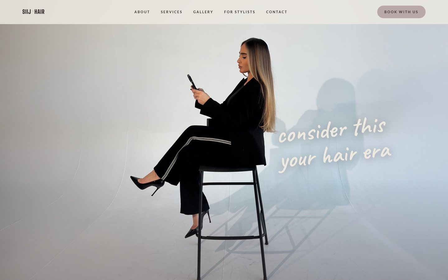 The Siij Hair homepage with an editorial studio photograph and the line consider this your hair era