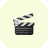 Black and white movie clapperboard icon on a lime green background.