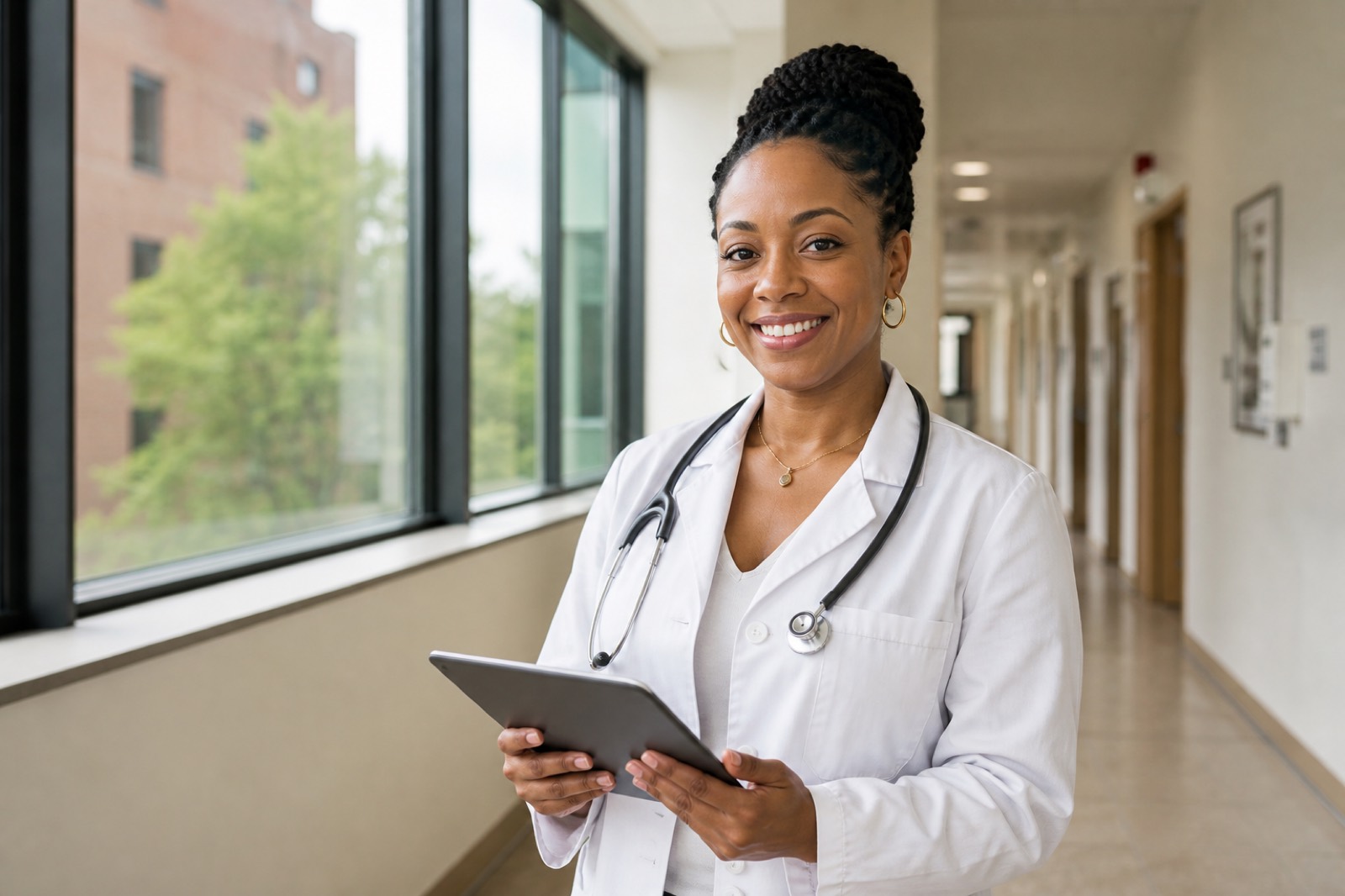 Doctor reviewing tablet with patient