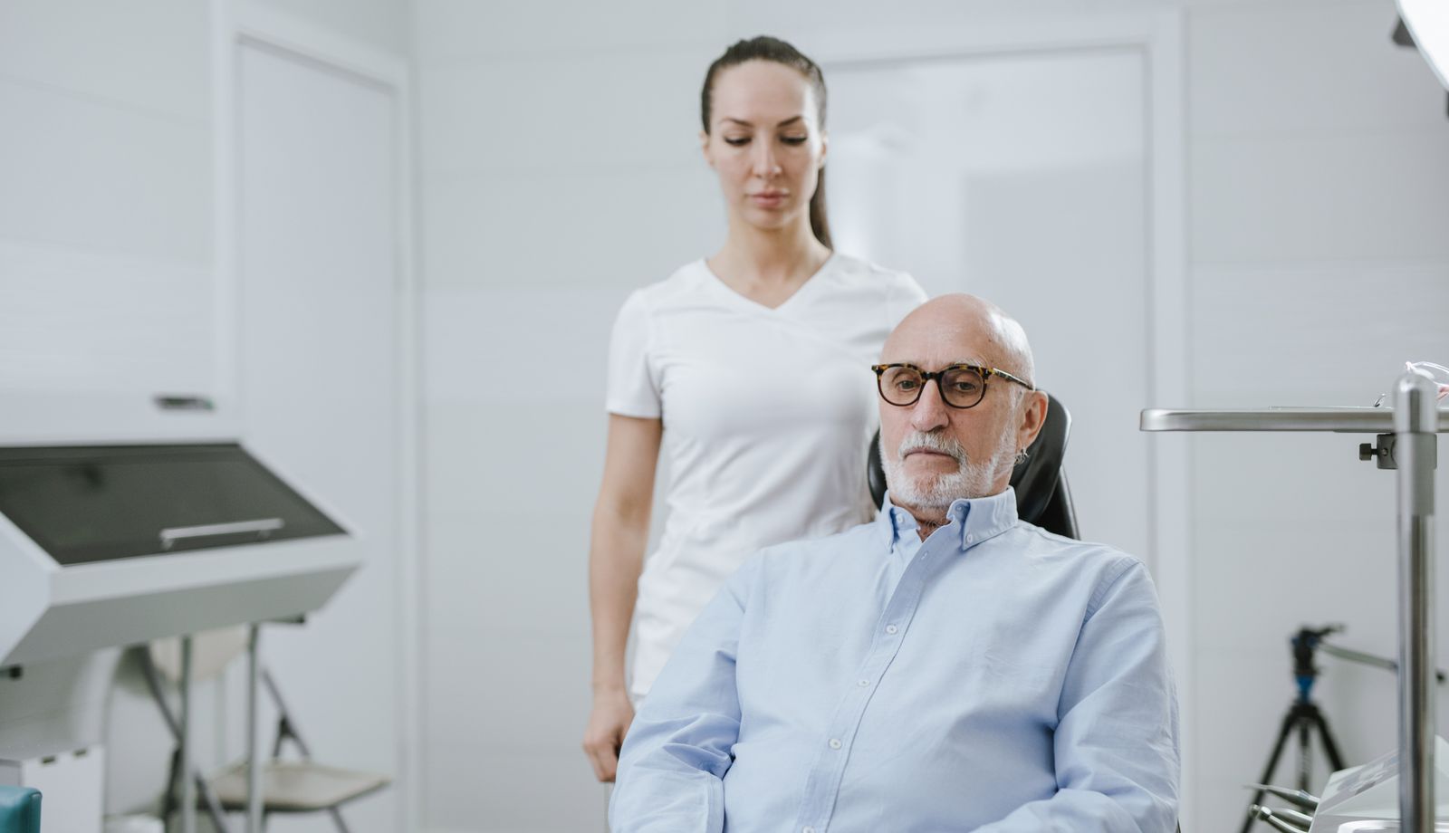 Senior patient with a clinician during a follow-up visit