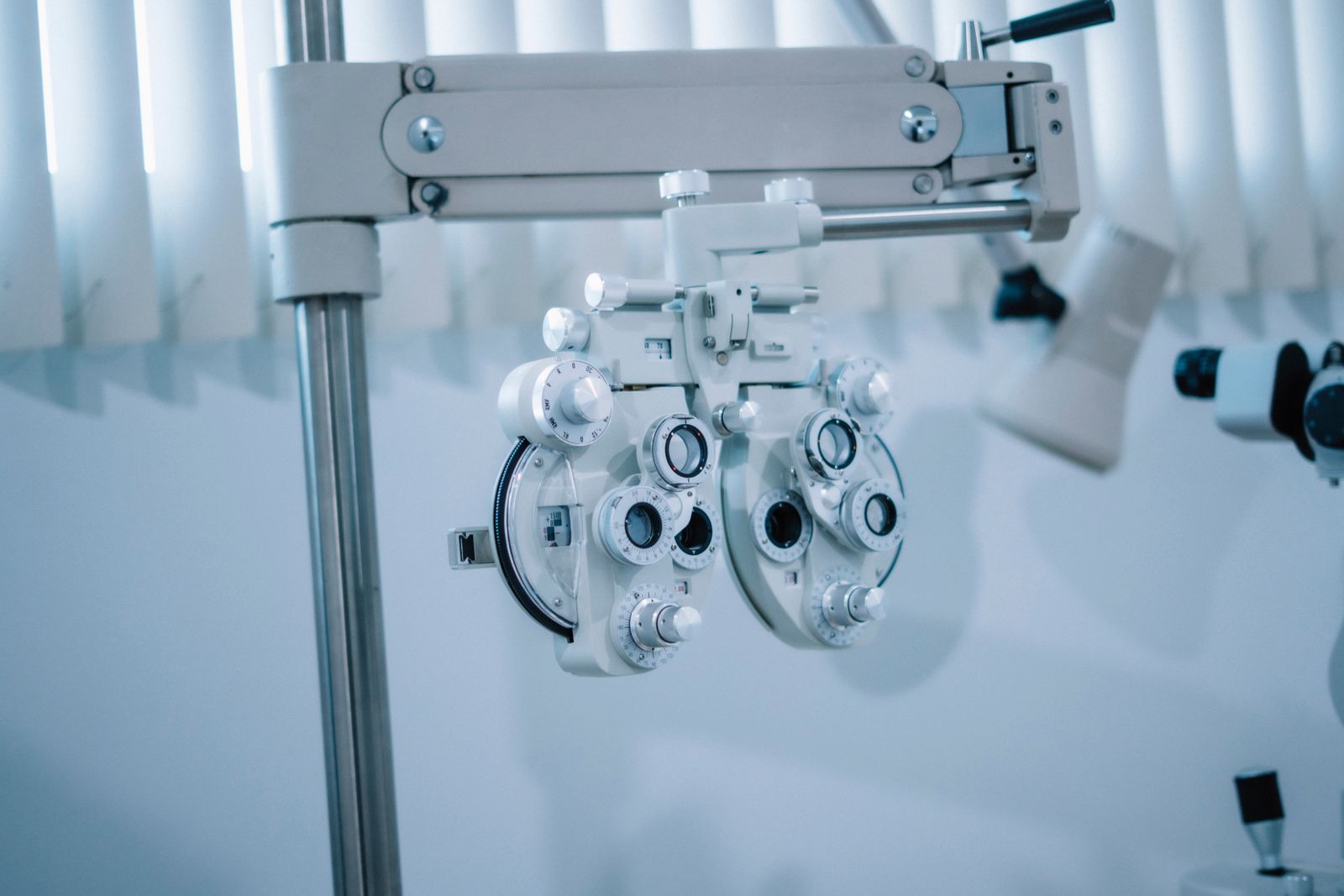 Retinal screening equipment in a modern eye clinic exam room