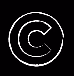 Symbol praw autorskich w białym kolorze na czarnym tle.