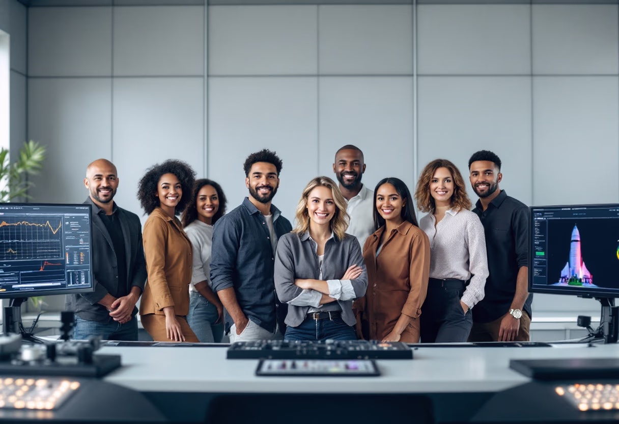 image of a team in a space control room