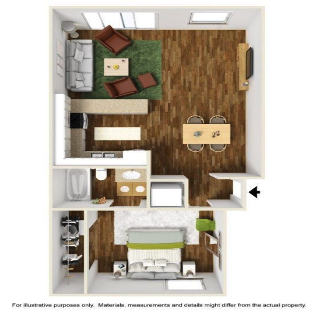 1 Bed/1 Bath floor plan layout
