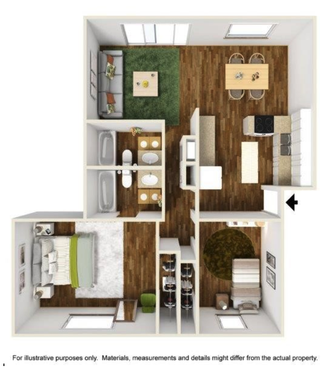 2 Bedroom/2 Bath floor plan layout
