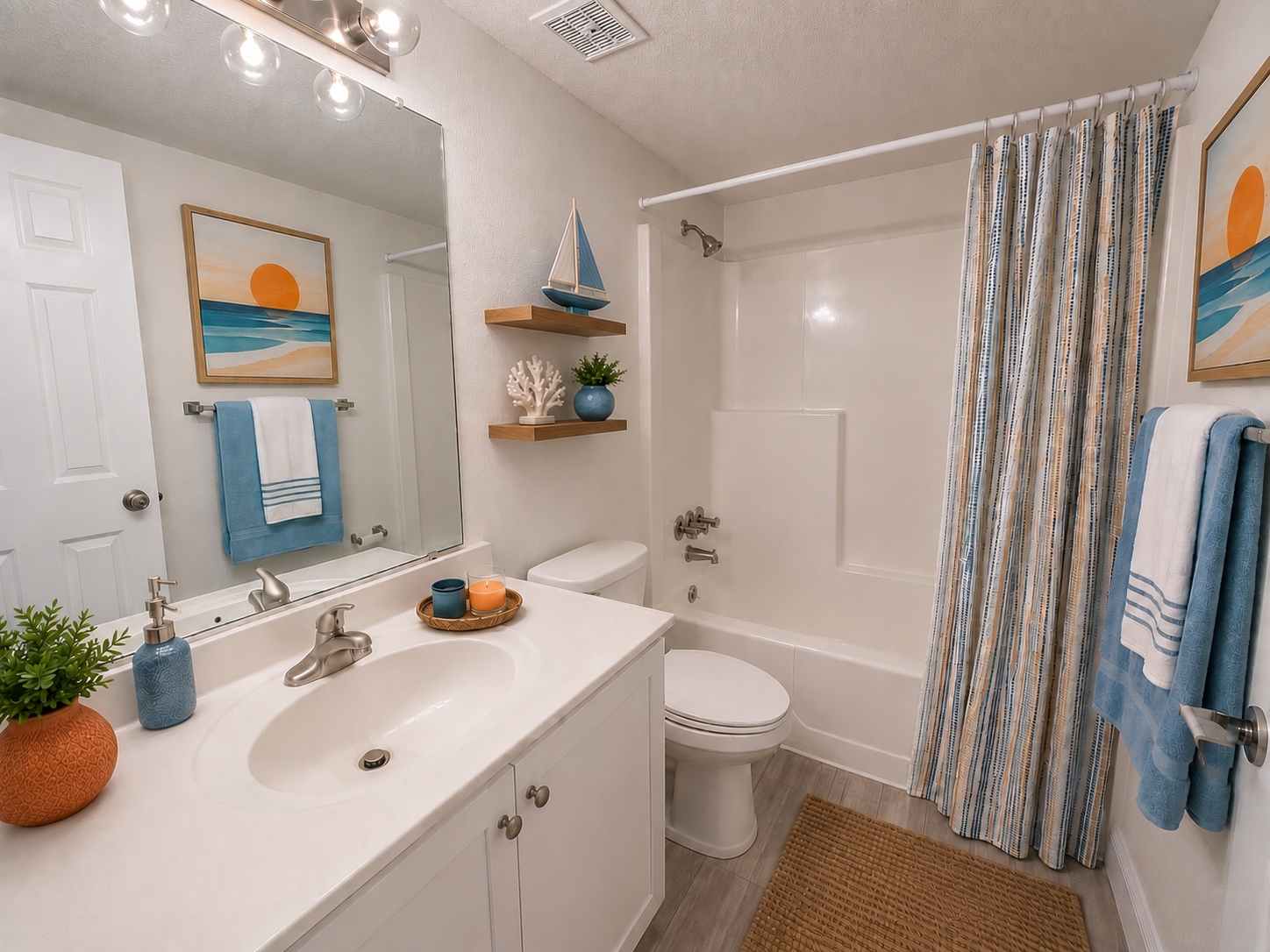 Bathroom with white cabinets 