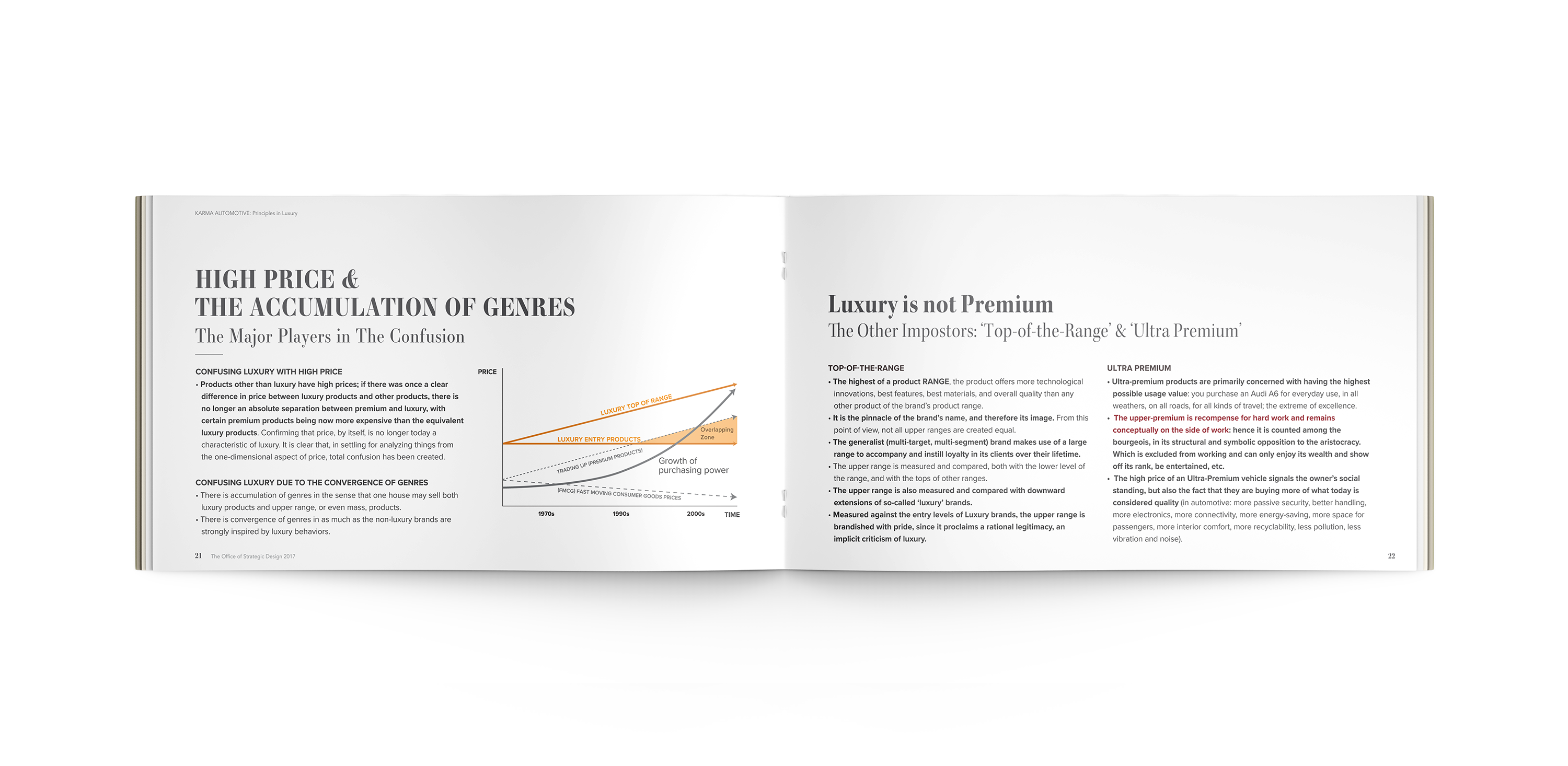 Strategic framework diagram explaining the difference between luxury positioning and premium product tiers.