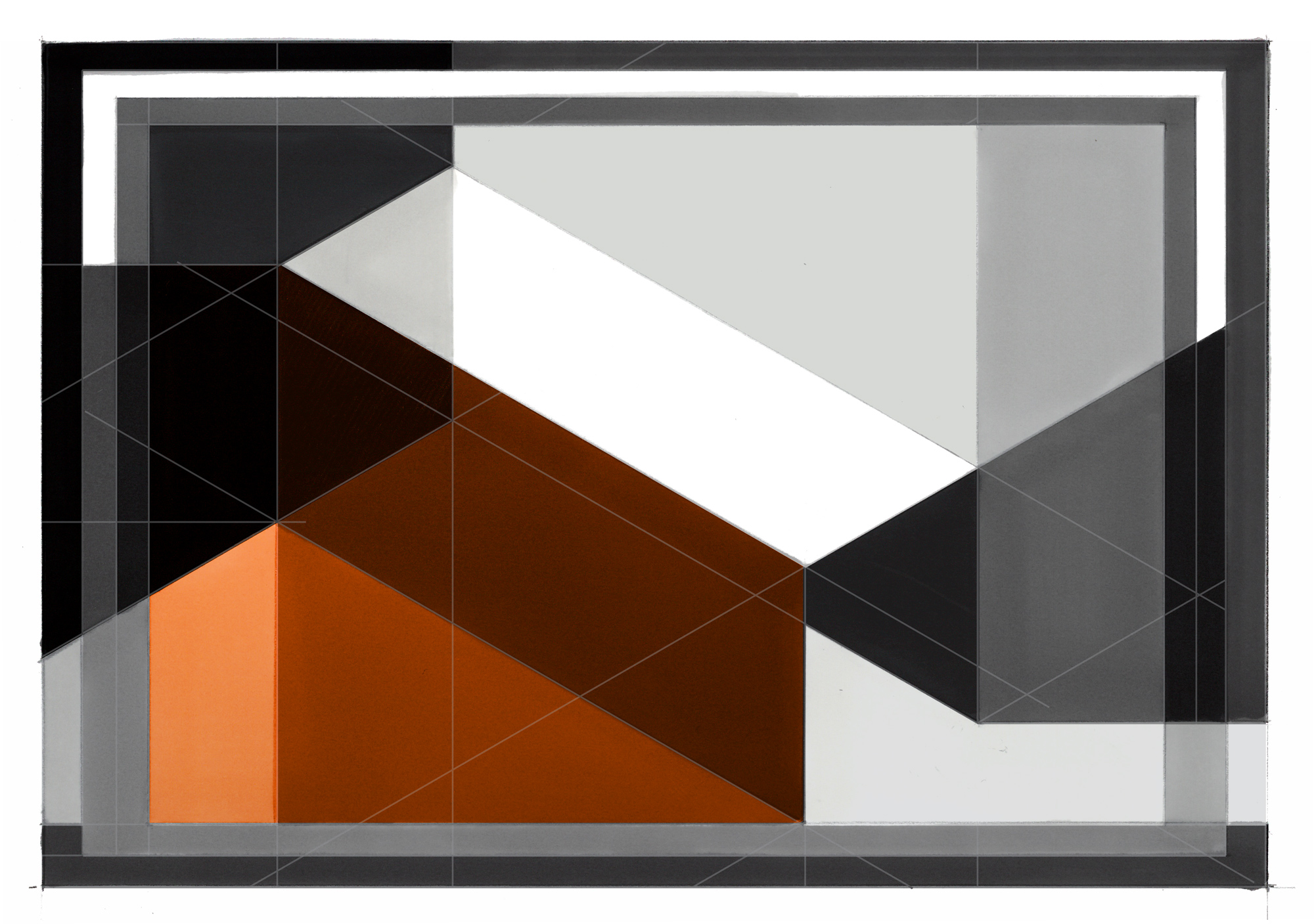 Modular graphic study translating architectural forms into a repeatable visual language for layouts and branding.