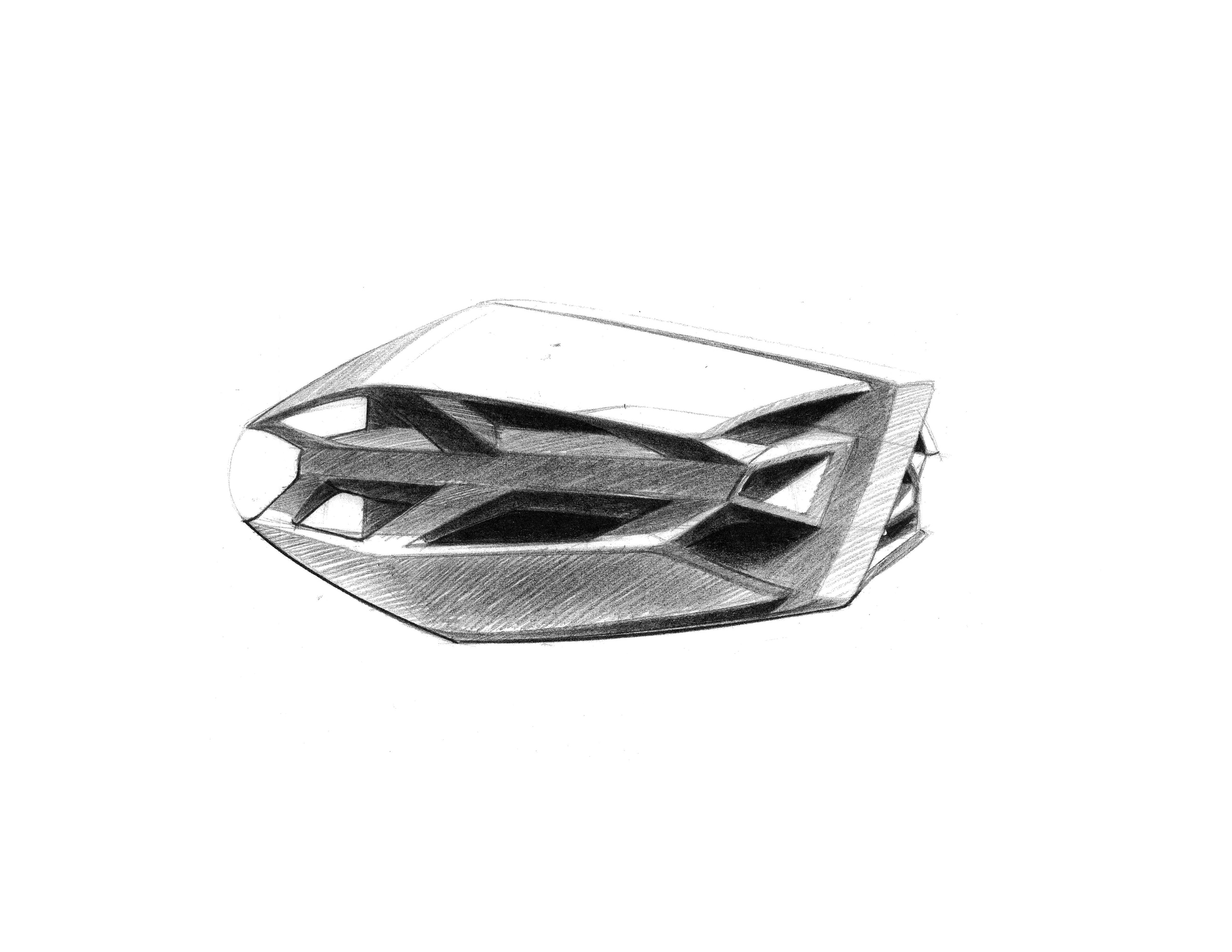 Industrial form study with sharp, layered surfaces emphasizing airflow and forward motion.