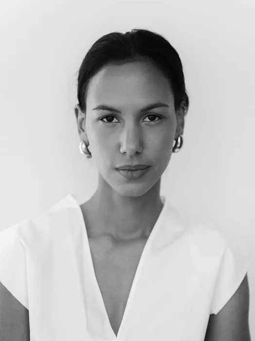 Mariam, co-founder of the creative agency, black and white portrait.