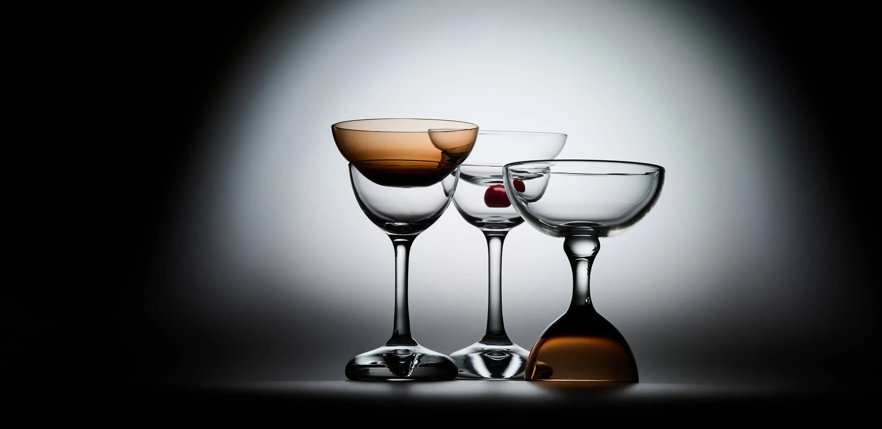 Minimalist glassware composition with cocktail glasses, product photography for MAX ID NY project.