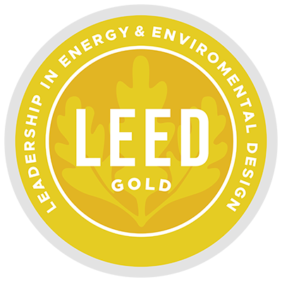Sello dorado de certificación LEED Gold.