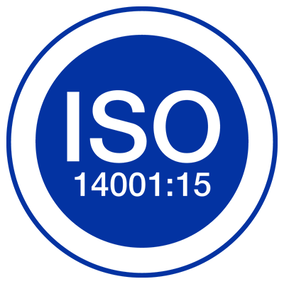 Sello circular azul de ISO 14001:2015.