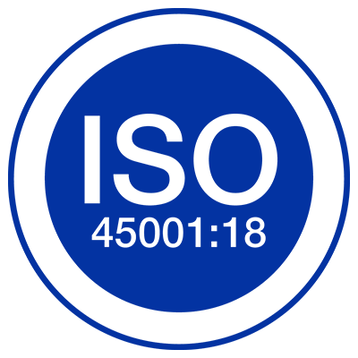 Sello circular azul de ISO 45001:2018.