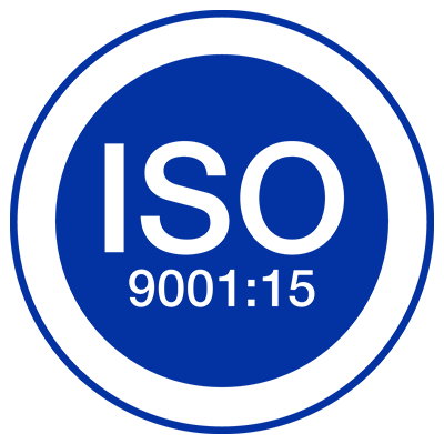 Sello circular azul de ISO 9001:2015.