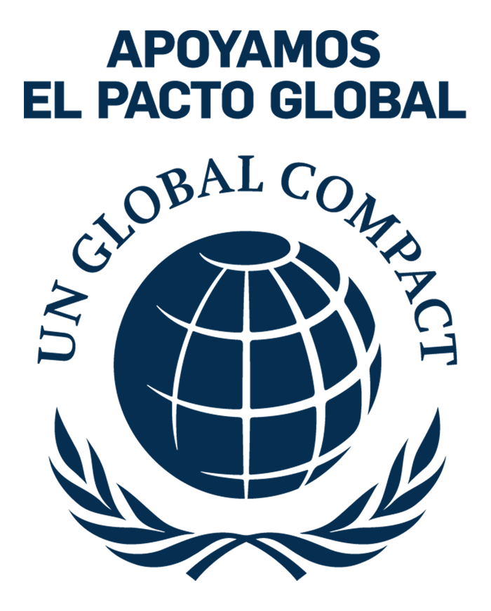 "We Support the Global Compact" badge, featuring the United Nations emblem.