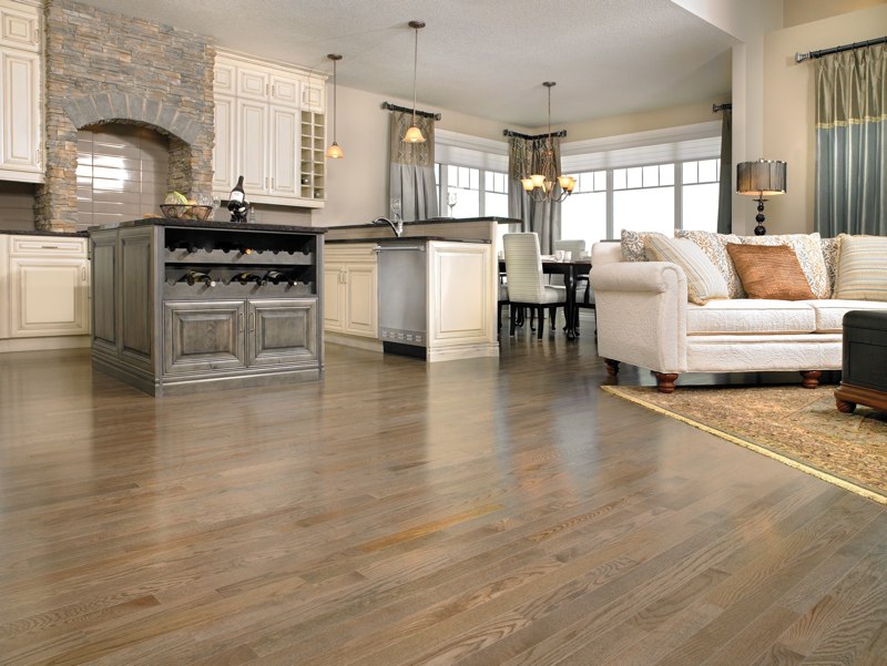 Living Room with a Red Oak hardwood floor in Charcoal stain.