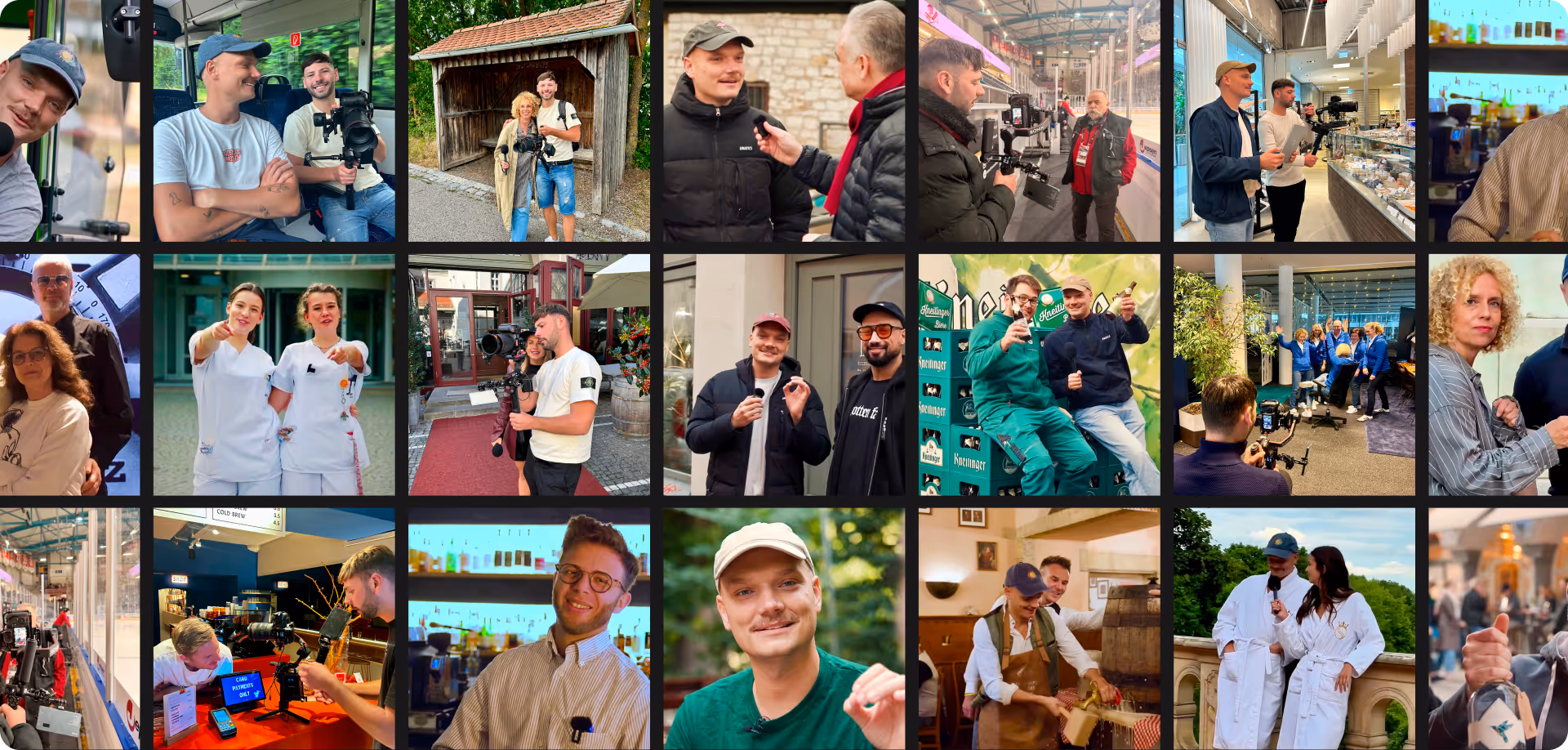 Fotocollage aus Videodrehs, Interviews und Kundenprojekten von Hey Regensburg