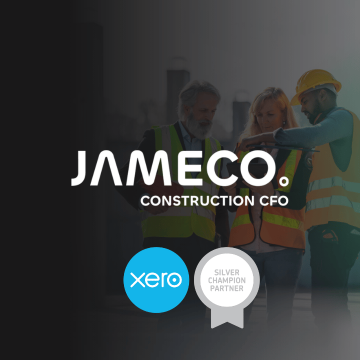 JAMECO Construction CFO logo and Xero Silver Champion Partner badge.