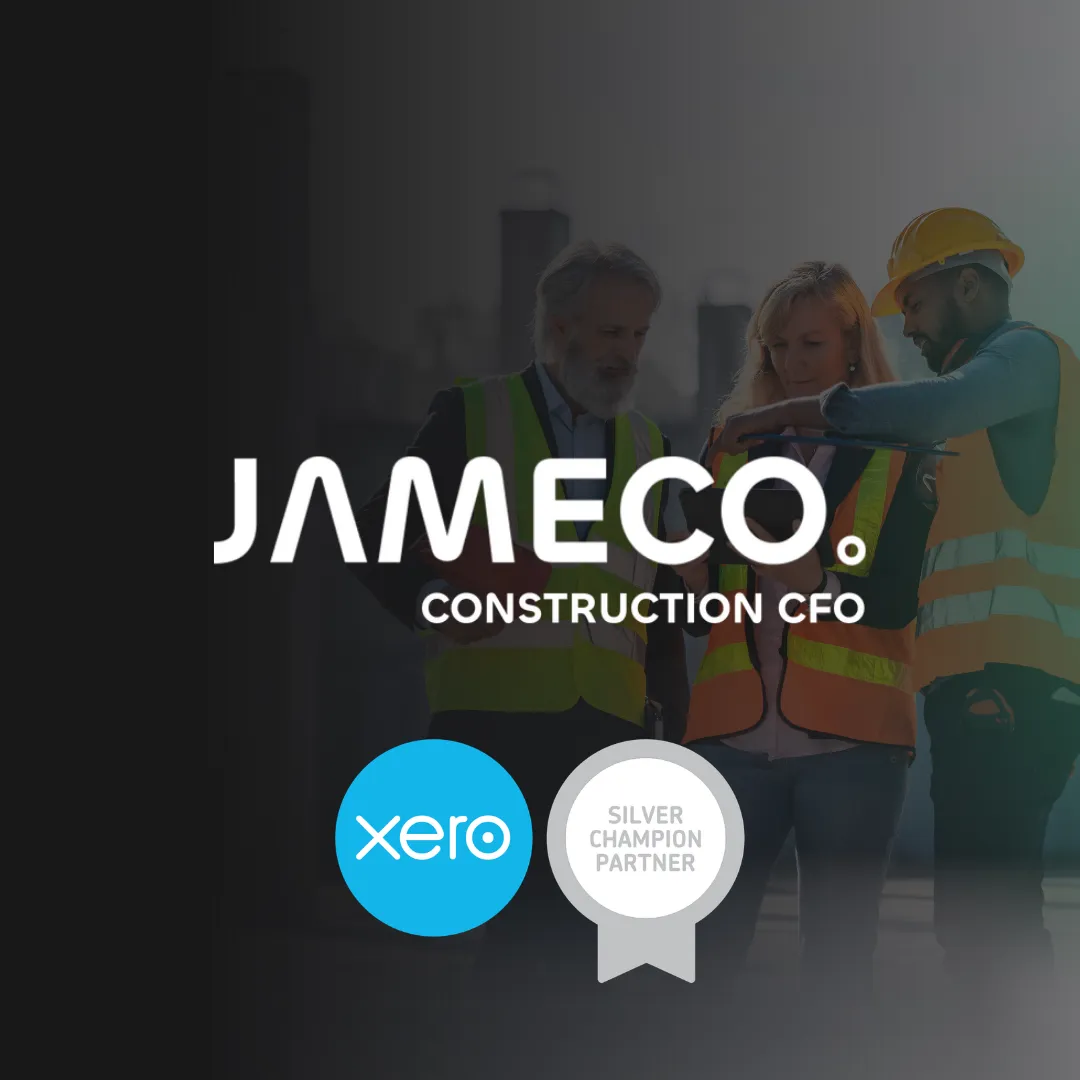 JAMECO Construction CFO logo and Xero Silver Champion Partner badge.