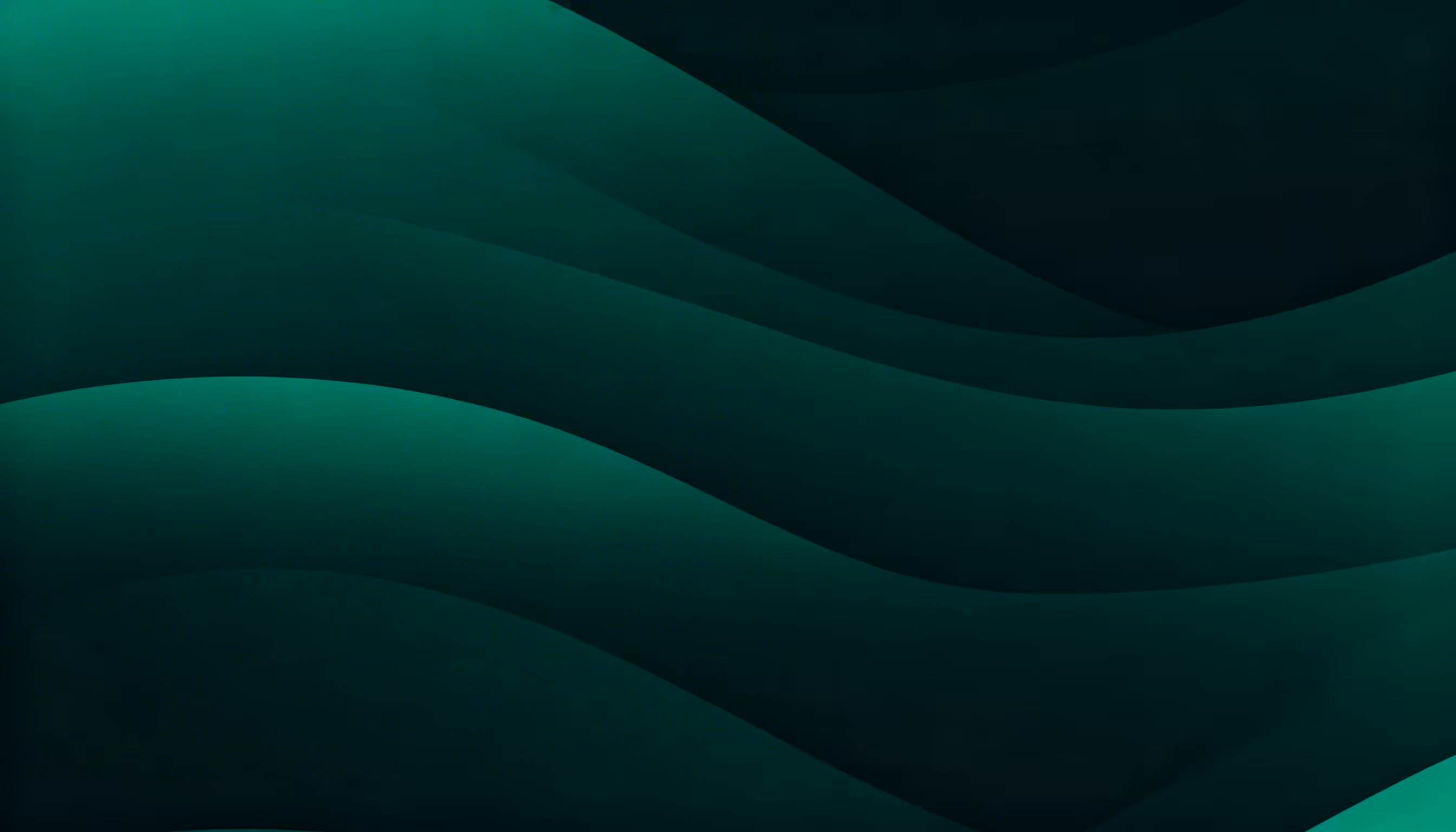 Abstract green and dark teal flowing wave shapes forming a smooth gradient background.