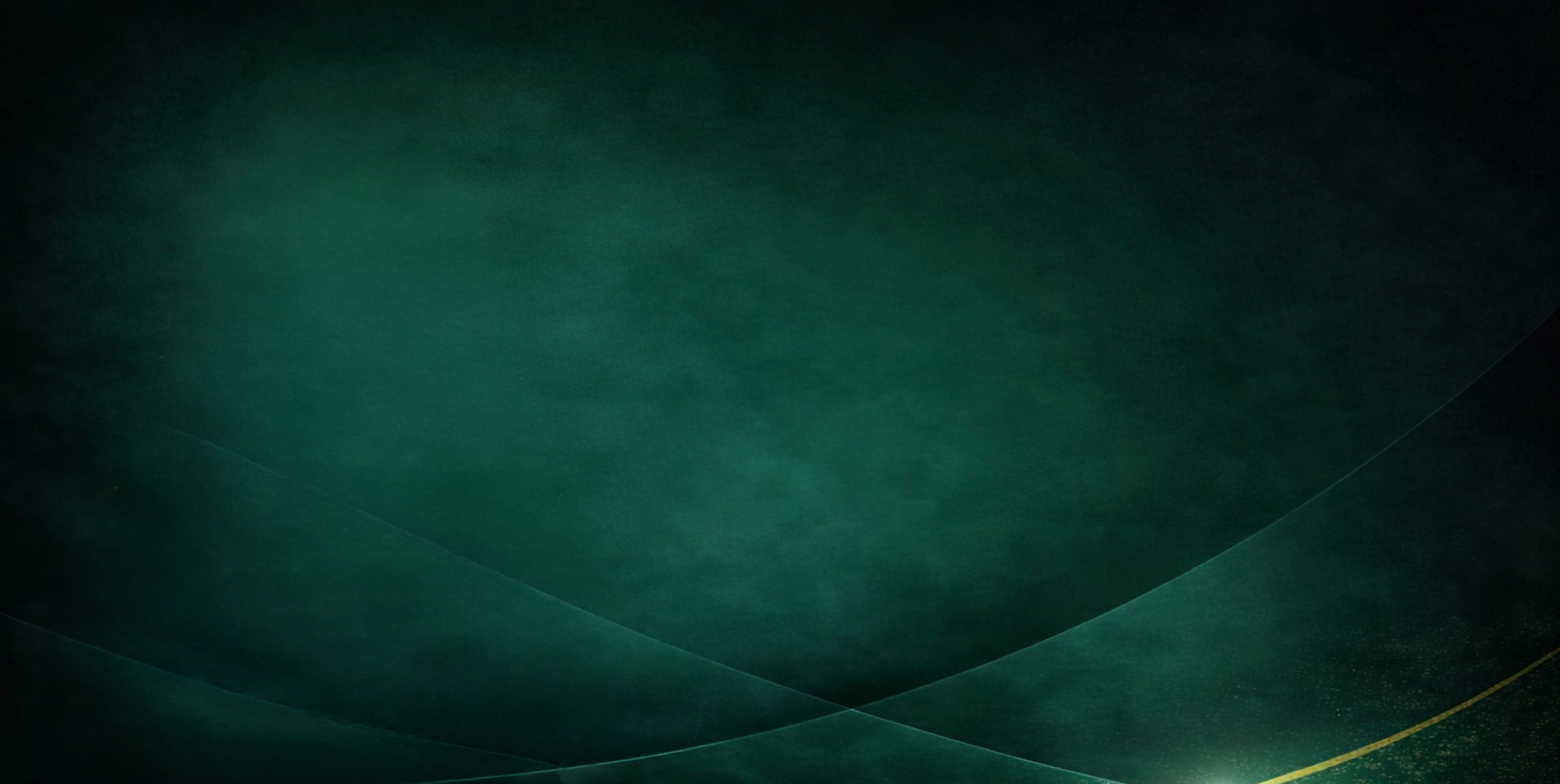 Abstract dark green and black smooth waves with a glowing curved golden line detail.