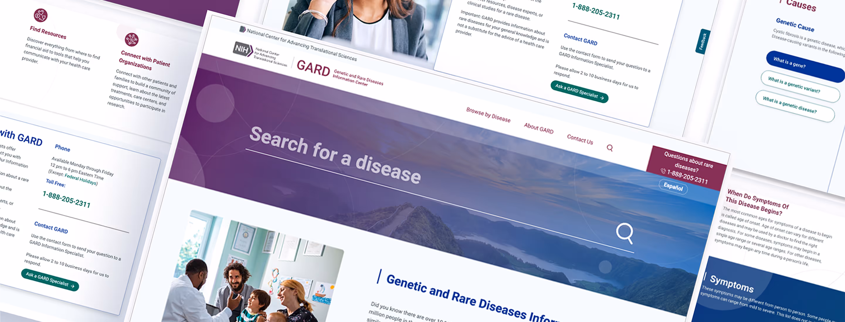 Website page of GARD with a search bar to find diseases and patient resources on rare diseases.