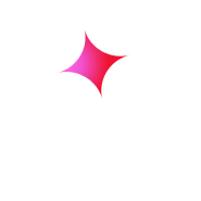 White magnifying glass icon with a pink sparkle inside on a black background.