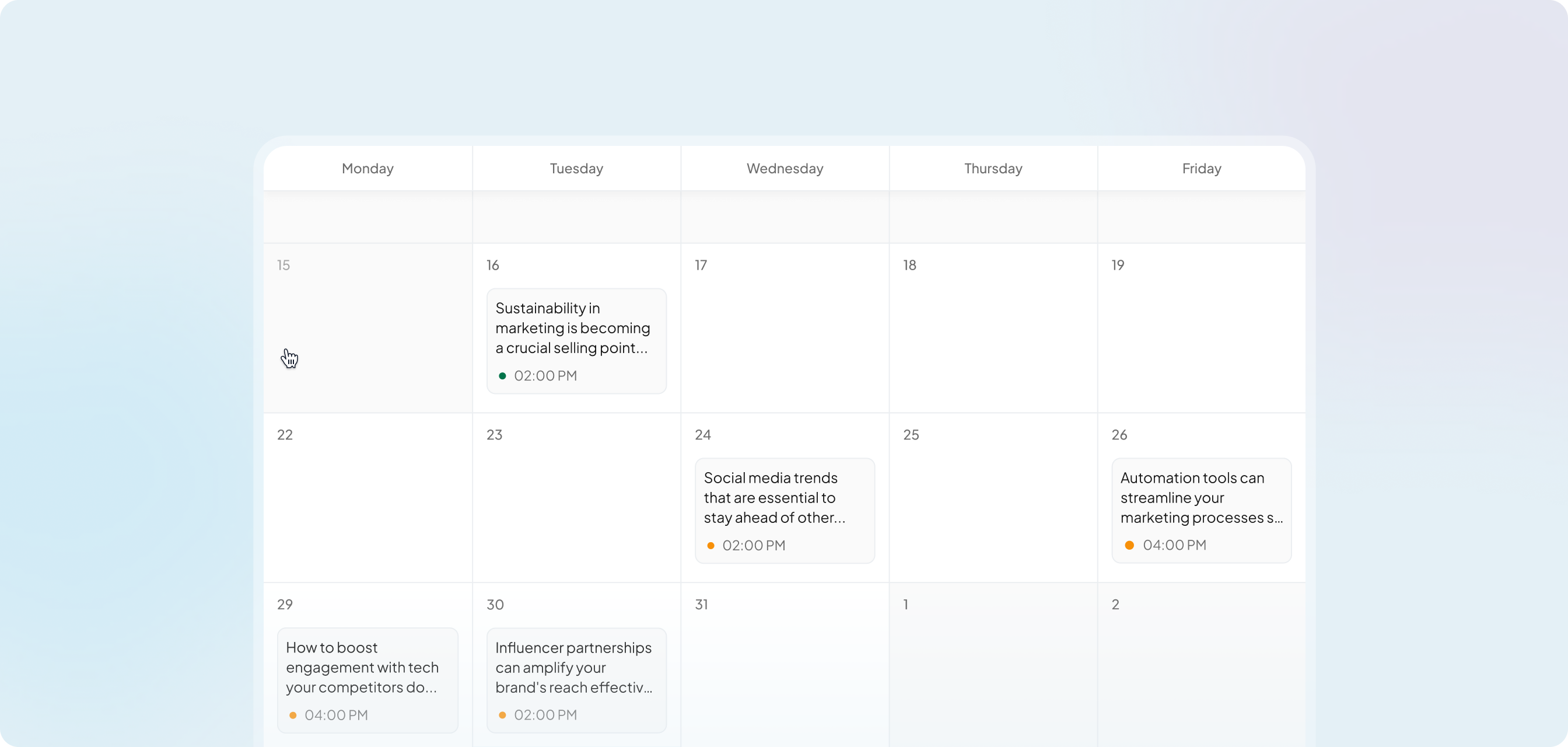 ReachSocial content planner showing scheduled LinkedIn posts