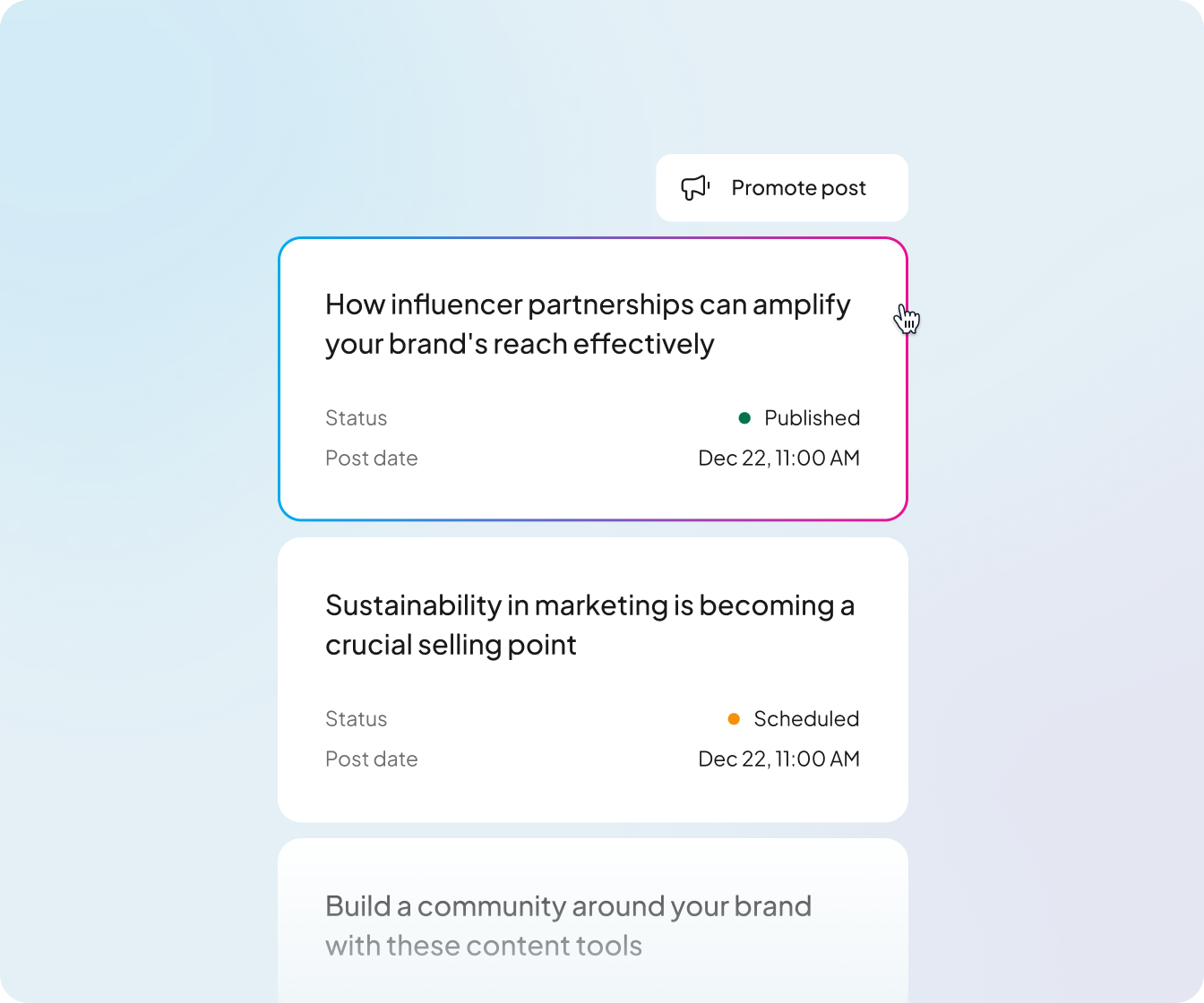 ReachSocial promote post and engagement interface