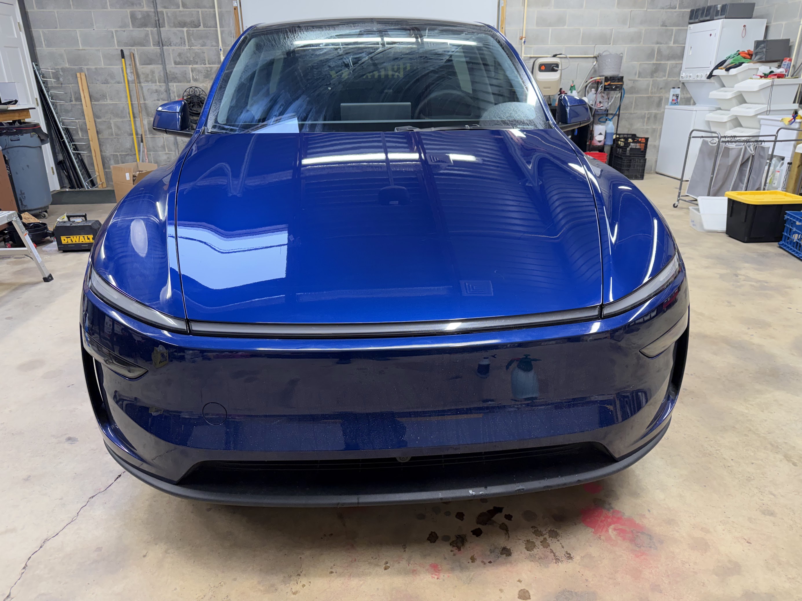 Blue Tesla paint surface being polished during multi-step correction at Dynamite Details