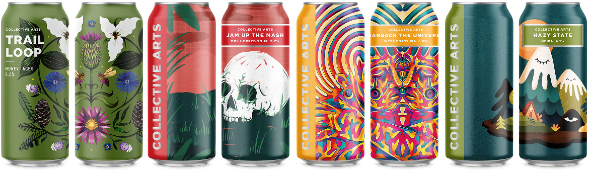 Lineup of eight Collective Arts can designs