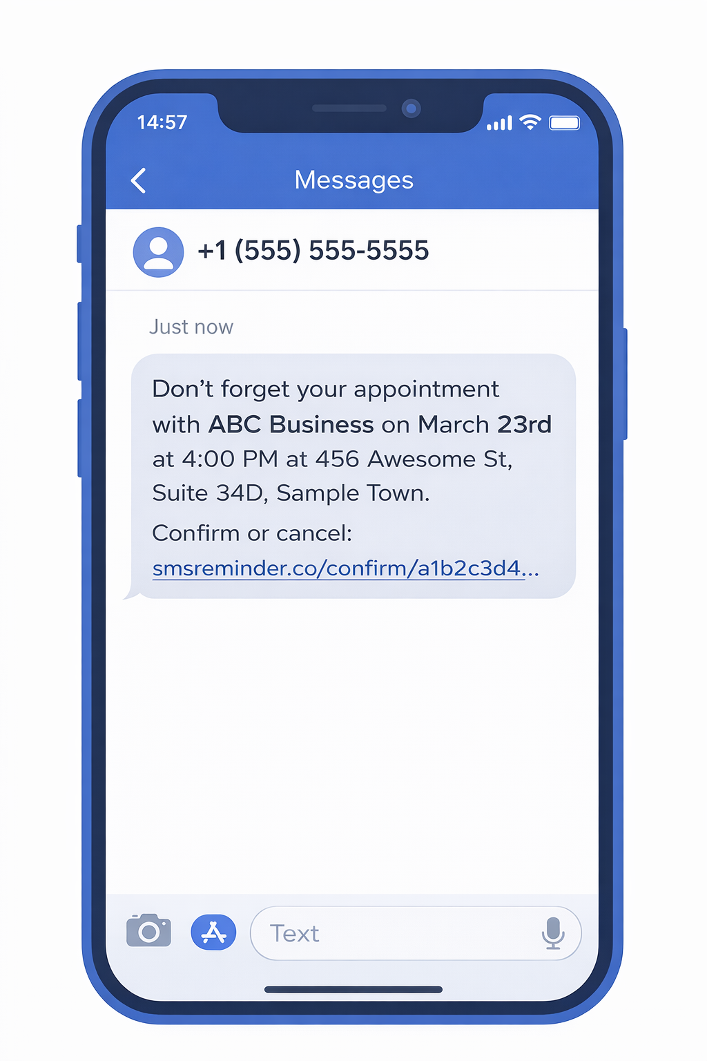 Appointment reminder text message example