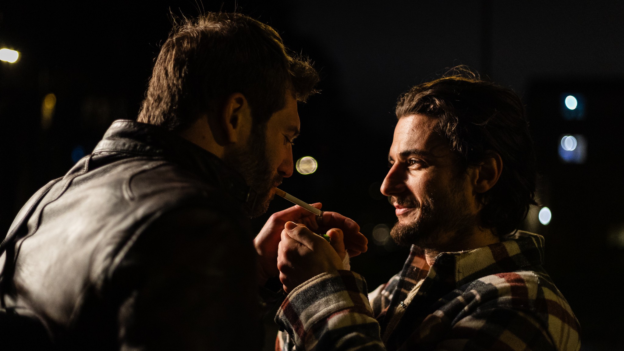 Two men share a quiet moment together in A Night Like This, an award-winning LGBTQ+ romance.