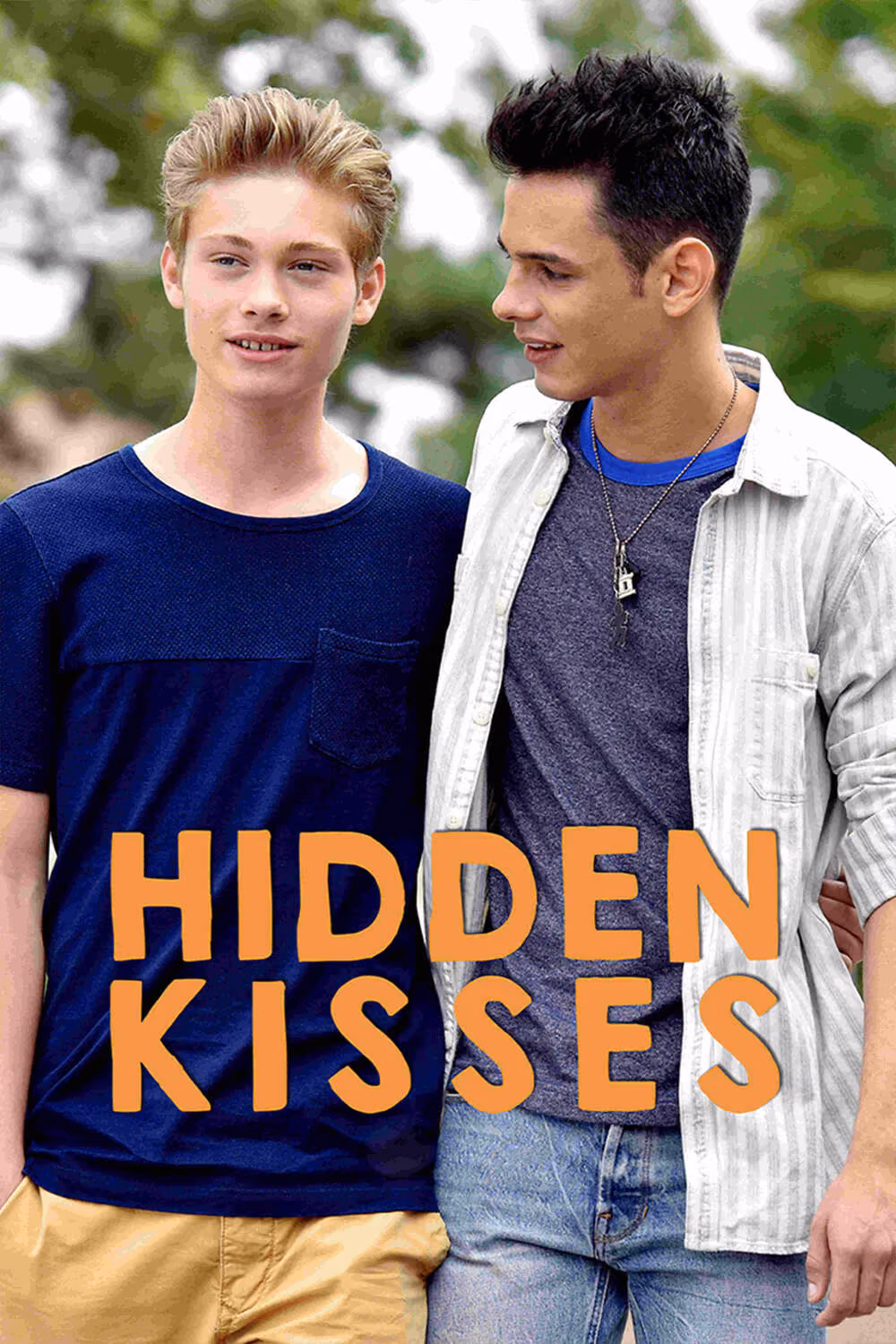 Hidden Kisses movie poster featuring two teenage boys in a heartfelt LGBTQ+ coming-of-age romance about first love, identity, and acceptance.
