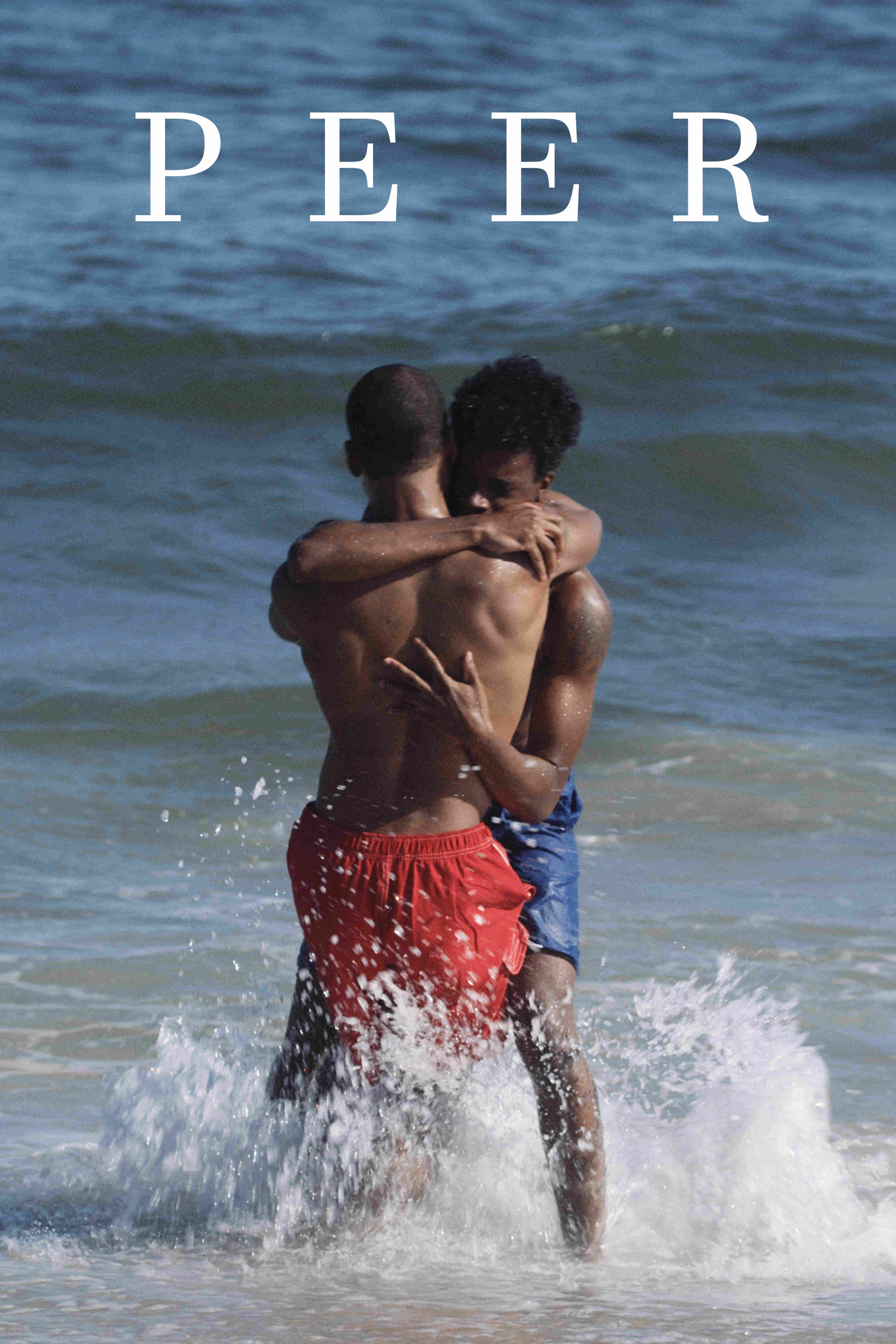 Peer movie poster featuring two young Black men embracing in the ocean during an emotional beach scene.