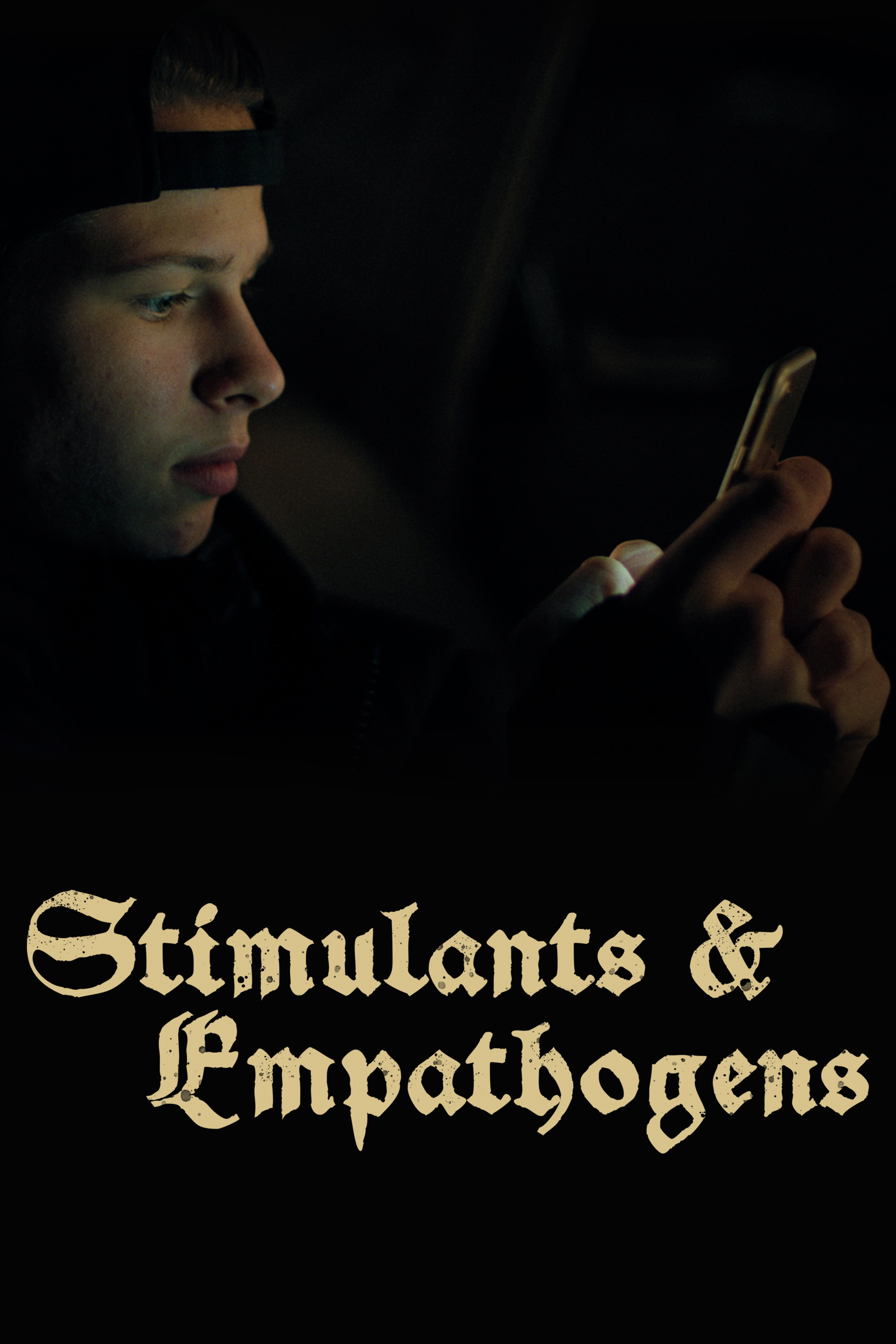 Stimulants & Empathogens gay short film poster featuring a man looking at his phone