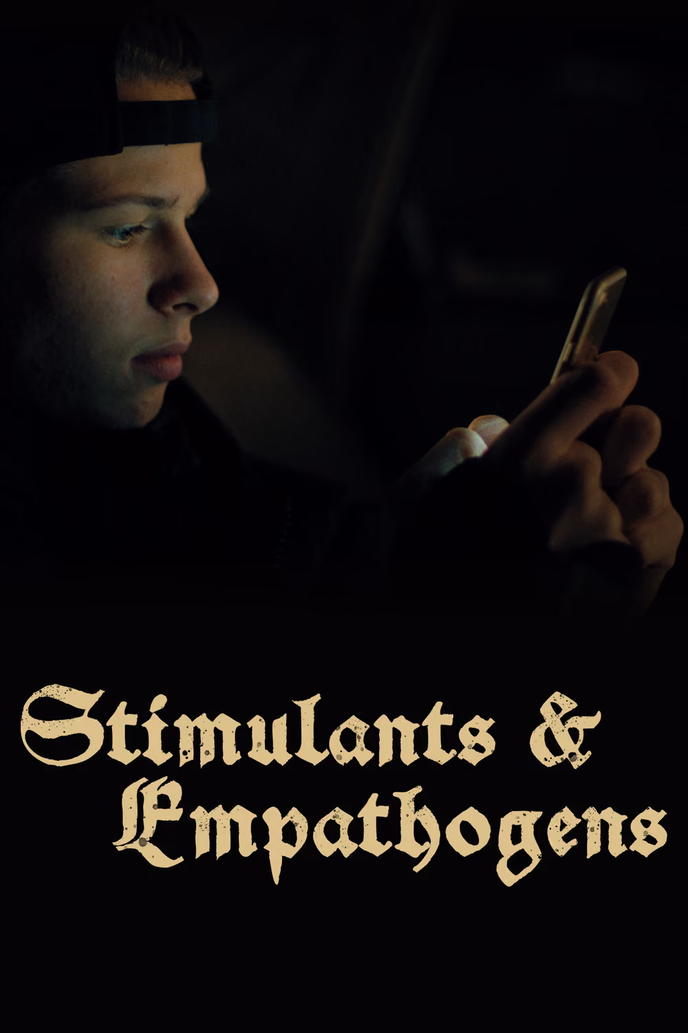 Stimulants & Empathogens gay short film poster featuring a man looking at his phone