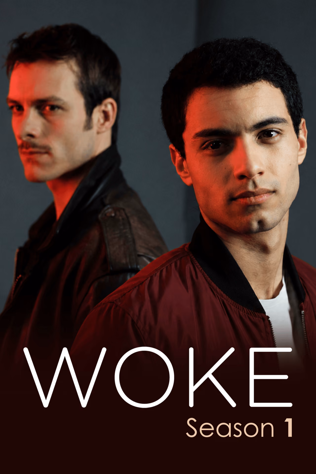 Woke Season 1 cover art featuring two men against a dark background with dramatic red lighting.