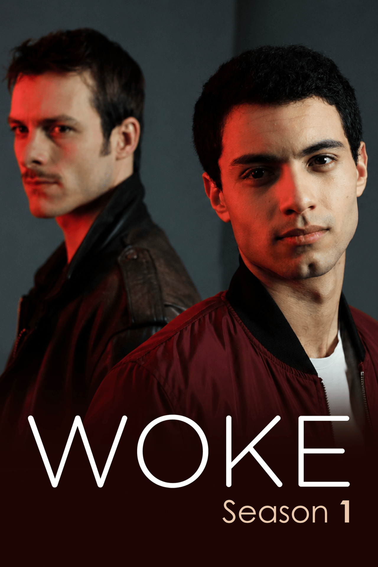 Woke Season 1 cover art featuring two men against a dark background with dramatic red lighting.