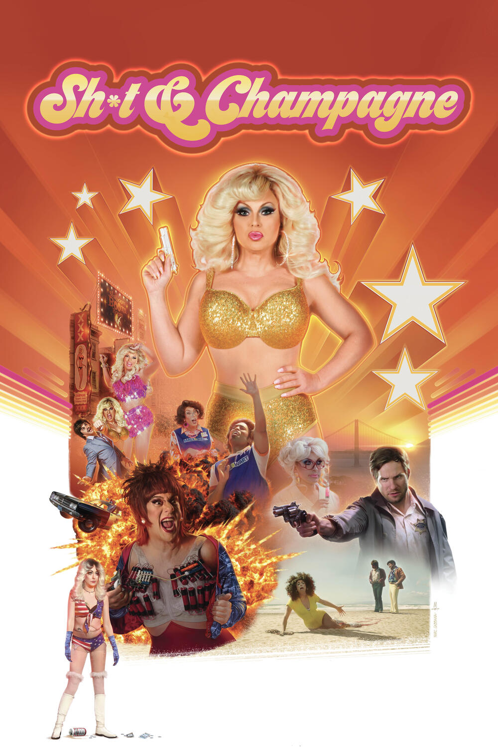 Sh*t & Champagne gay comedy movie poster featuring D’Arcy Drollinger