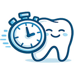 Smiling cartoon tooth holding a stopwatch indicating dental timing or appointment.